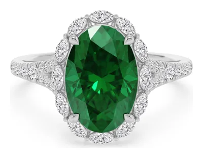 Verdelle Oval Green Lab-Grown Diamond Ring in white gold