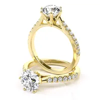 Alessandra Six Claw Cathedral Solitaire and Sidestone engagement ring in 18kt yellow gold thumbnail 1