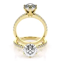 Alyssa Six Claw Solitaire and Sidestone engagement ring in 18kt yellow gold, front view thumbnail 2