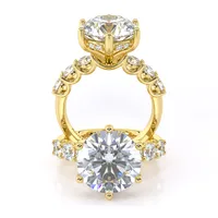 Ariana Hidden Halo and Sidestone engagement ring with round centre in 18kt yellow gold, front view thumbnail 2