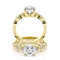 Gwen Vintage Solitaire and Sidestone engagement ring in 18kt yellow gold, front view thumbnail 2