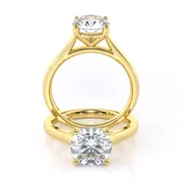Isla Four Claw Cathedral Solitaire engagement ring in 18kt yellow gold, front view thumbnail 2