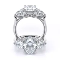 Jasmine Oval and Pear Three Stone engagement ring in 18kt white gold, front view thumbnail 2