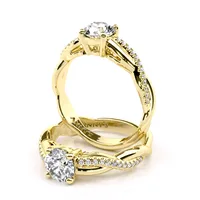 Jennifer Twist Solitaire and Sidestone engagement ring in 18kt yellow gold thumbnail 1