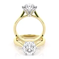 Jessica Six Claw Cathedral Solitaire engagement ring in 18kt yellow gold, front view thumbnail 2