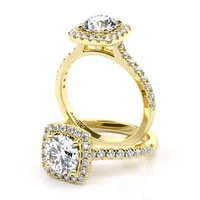 Julia Cushion Halo and Sidestone engagement ring in 18kt yellow gold thumbnail 1