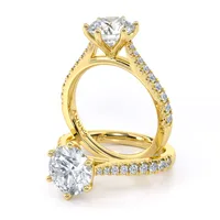 Karmela Six Claw Solitaire and Sidestone engagement ring in 18kt yellow gold thumbnail 1