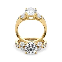 Kelly Solitaire with Marquise Sidestones engagement ring with round centre in 18kt yellow gold, front view thumbnail 2