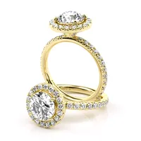 Lauren Round Halo and Sidestone engagement ring in 18kt yellow gold thumbnail 1