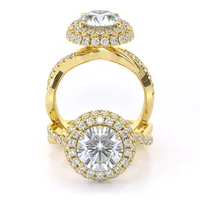 Raelene Double Halo Twist engagement ring in 18kt yellow gold, front view thumbnail 2