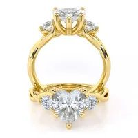 Tracey Twist Three Stone engagement ring with heart centre in 18kt yellow gold, front view thumbnail 2