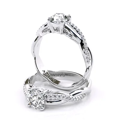 Jennifer Twist Solitaire and Sidestone engagement ring in 18kt white gold