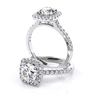 Julia Cushion Halo and Sidestone engagement ring in 18kt white gold