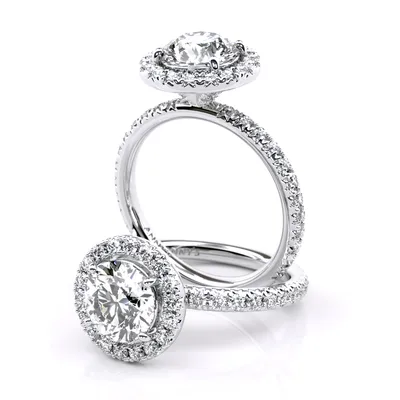 Lauren Round Halo and Sidestone engagement ring in 18kt white gold