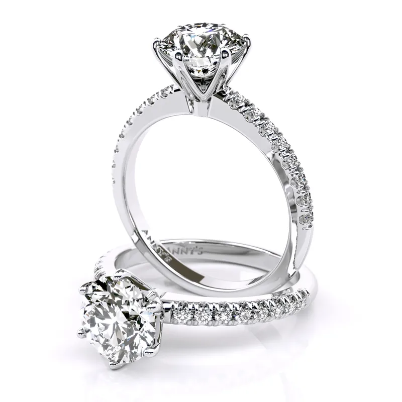 Alyssa Six Claw Solitaire and Sidestone engagement ring