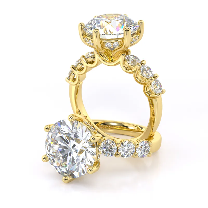 Ariana Hidden Halo and Sidestone engagement ring with round centre in 18kt yellow gold