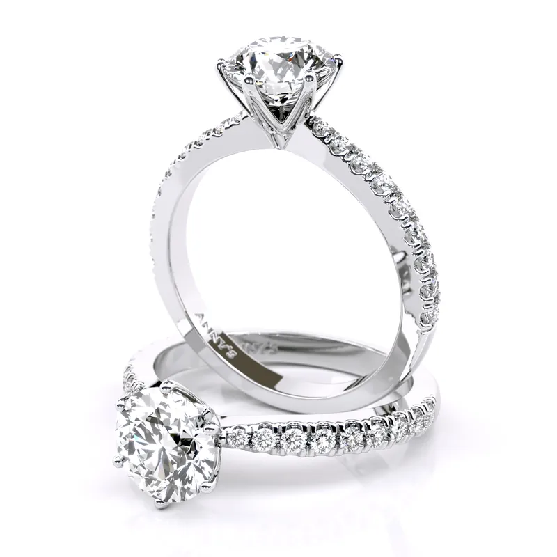 Claire Six Claw Solitaire and Sidestone engagement ring