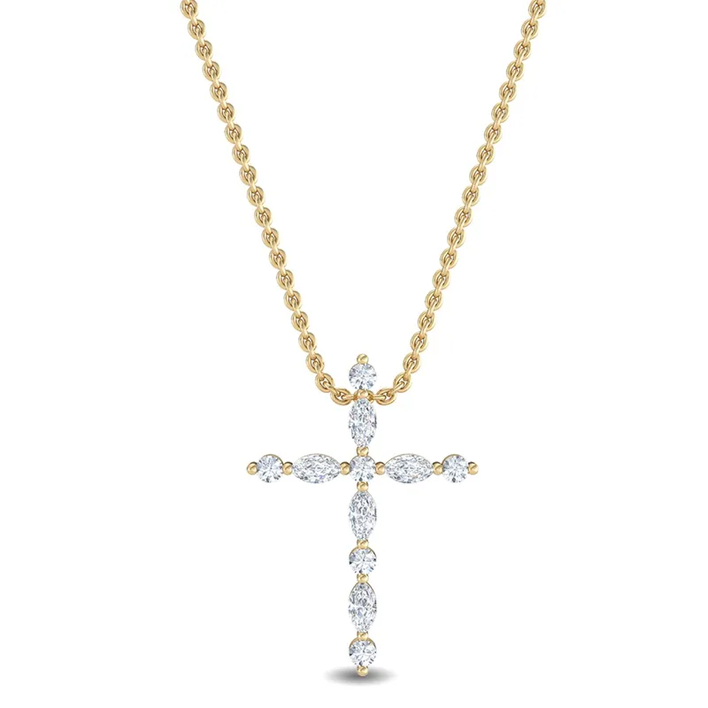 Petite Mixed-Cut Lab-Grown Diamond Cross Pendant in yellow gold — view 1