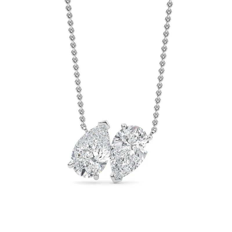 Tandem Pear Lab-Grown Diamond Pendant in white gold — view 1