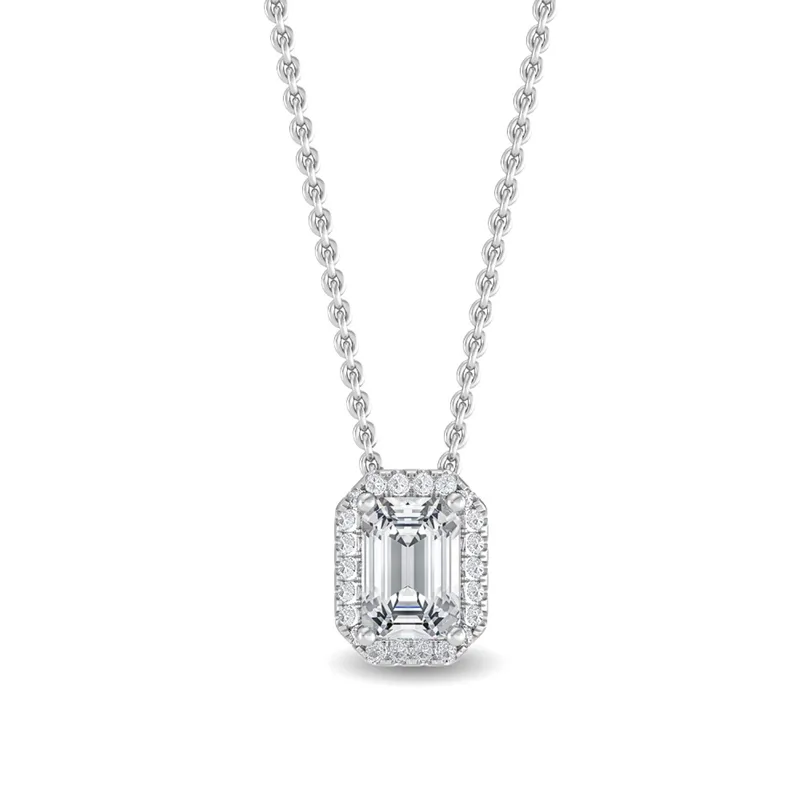 Luna Emerald Lab-Grown Diamond Pendant in white gold — view 1