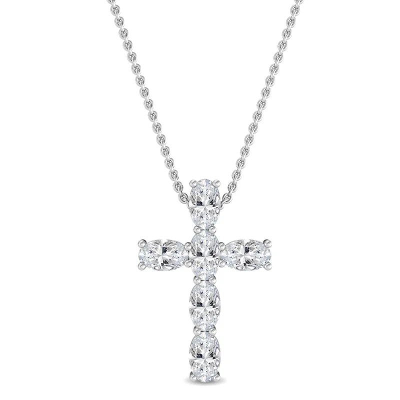Trinity Oval Lab-Grown Diamond Cross Pendant in white gold — view 1