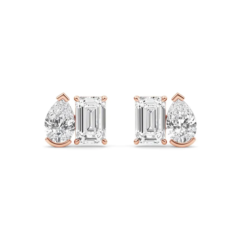 Evelina Mixed-Cut Lab-Grown Diamond Earrings in 9kt rose gold — view 1