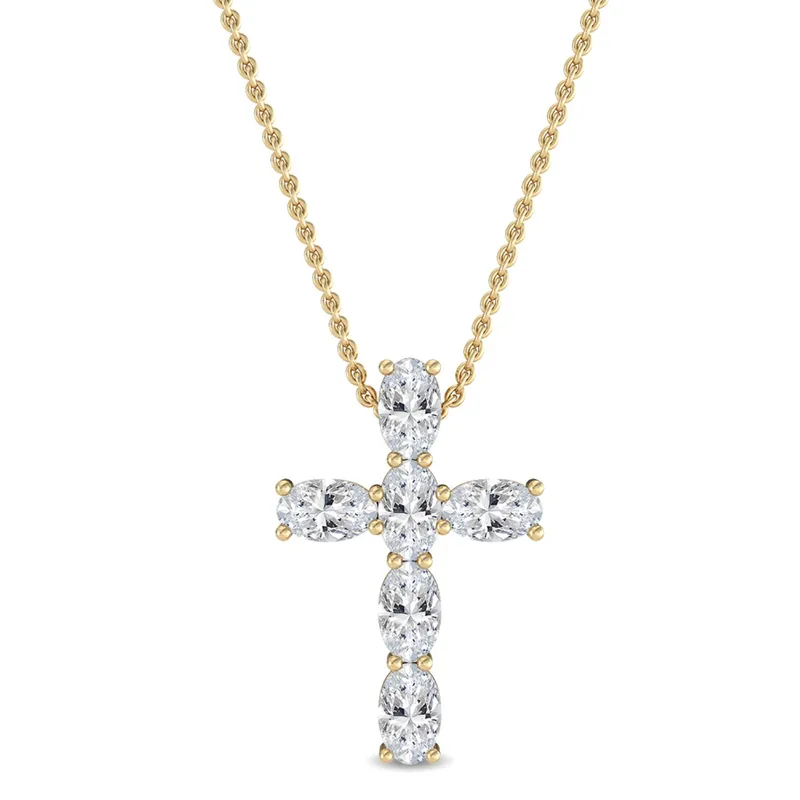 Trinity Oval Lab-Grown Diamond Cross Pendant in yellow gold — view 1