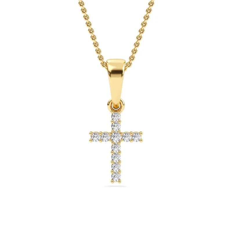 Hope Round Lab-Grown Diamond Cross Pendant in yellow gold — view 1