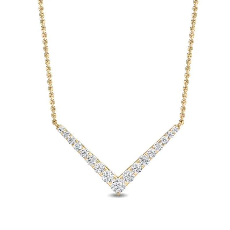 Chevron Round Lab-Grown Diamond Pendant in yellow gold — view 1