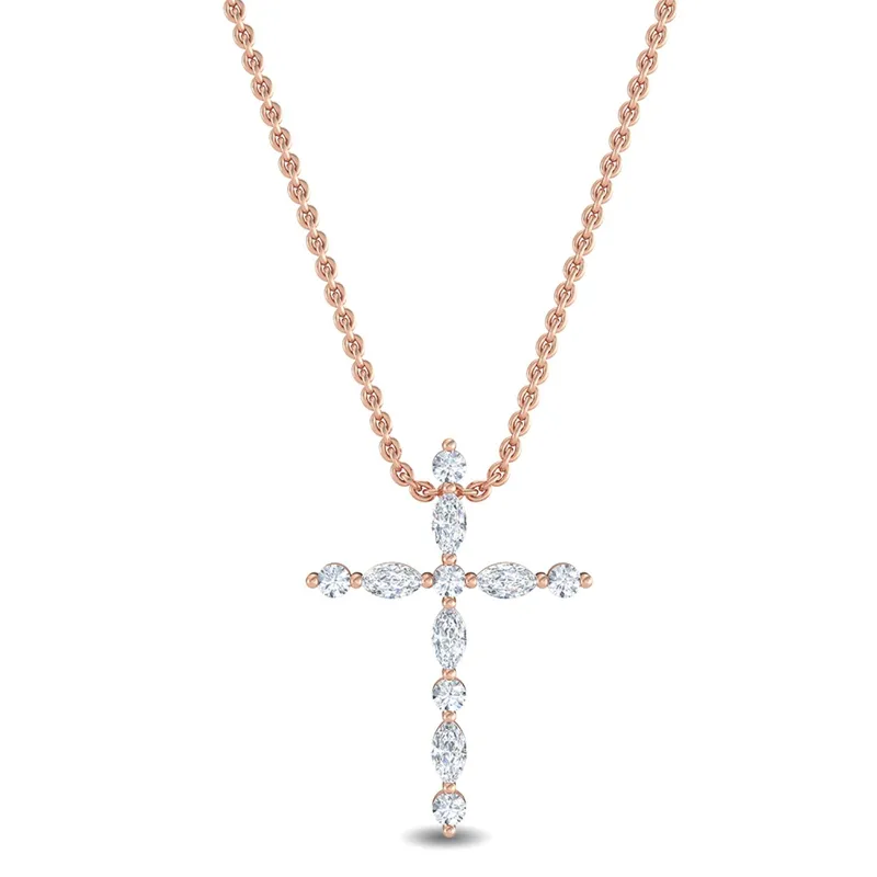 Petite Mixed-Cut Lab-Grown Diamond Cross Pendant in rose gold — view 1
