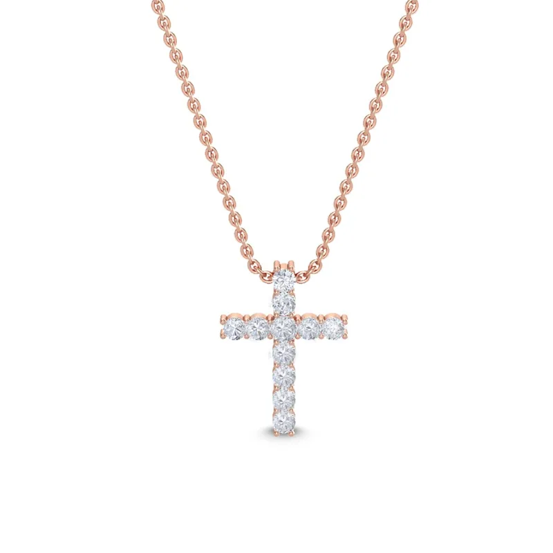 Devotion Round Lab-Grown Diamond Cross Pendant in rose gold — view 1