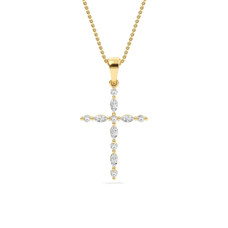 Benediction Mixed-Cut Lab-Grown Diamond Cross Pendant in yellow gold — view 1