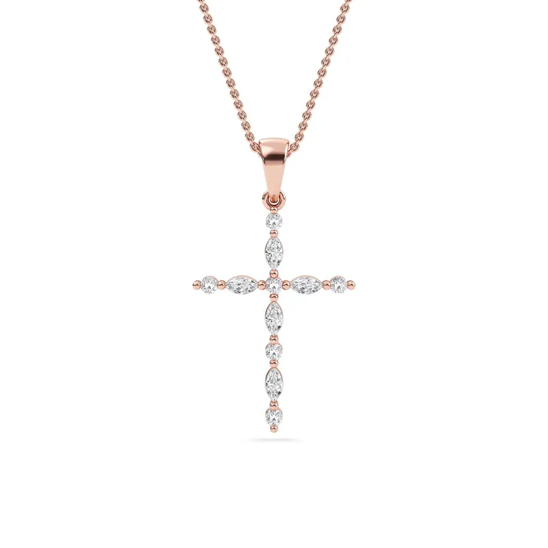 Benediction Mixed-Cut Lab-Grown Diamond Cross Pendant in rose gold — view 1