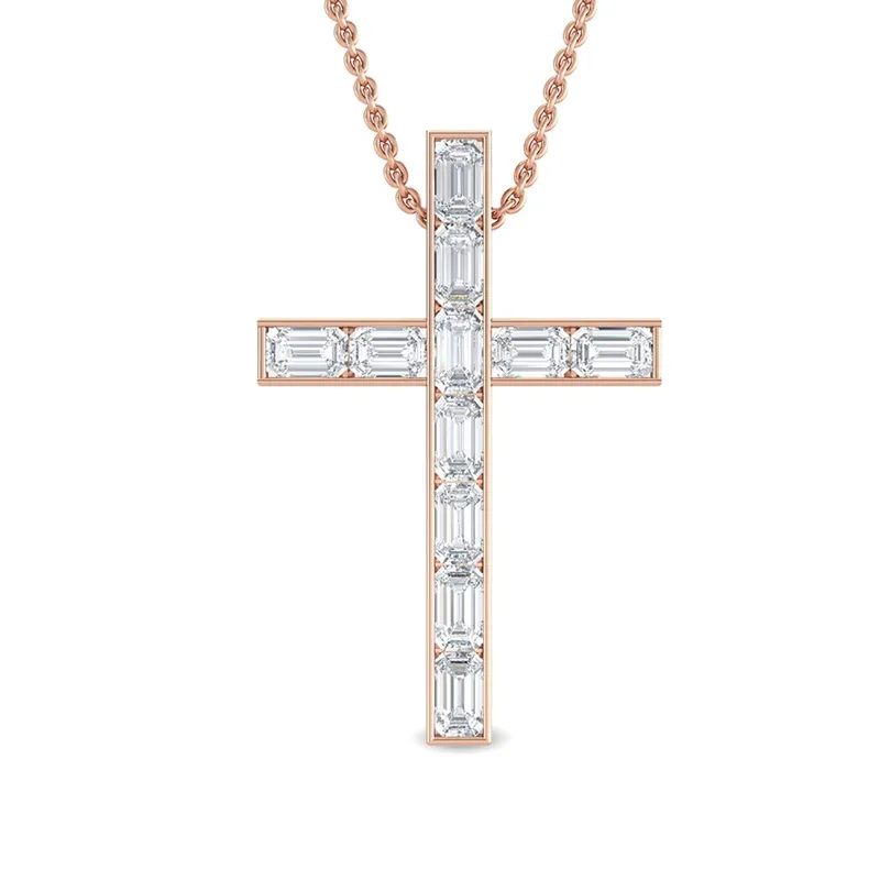 Seraph Emerald Lab-Grown Diamond Cross Pendant in rose gold — view 1