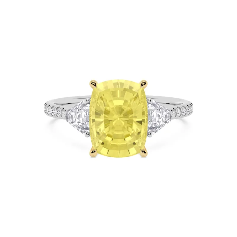 Solea Long Cushion Yellow Lab-Grown Diamond Ring in two tone gold — view 1