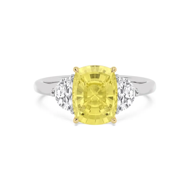 Aurelia Long Cushion Yellow Lab-Grown Diamond Ring in two tone gold — view 1