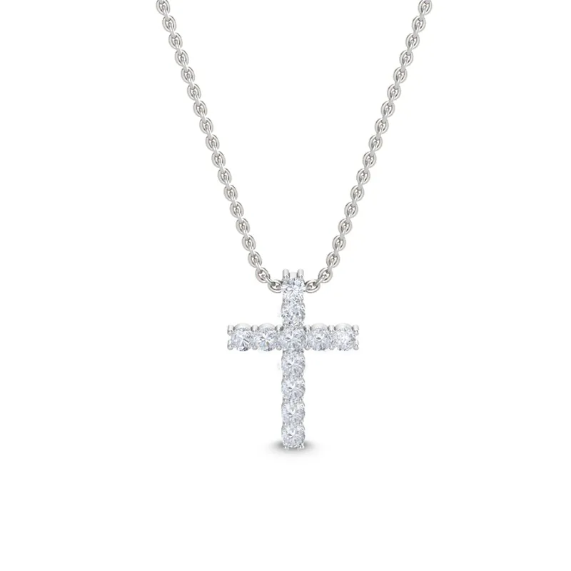 Devotion Round Lab-Grown Diamond Cross Pendant in white gold — view 1