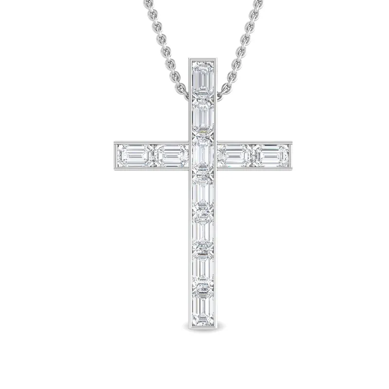 Seraph Emerald Lab-Grown Diamond Cross Pendant in white gold — view 1