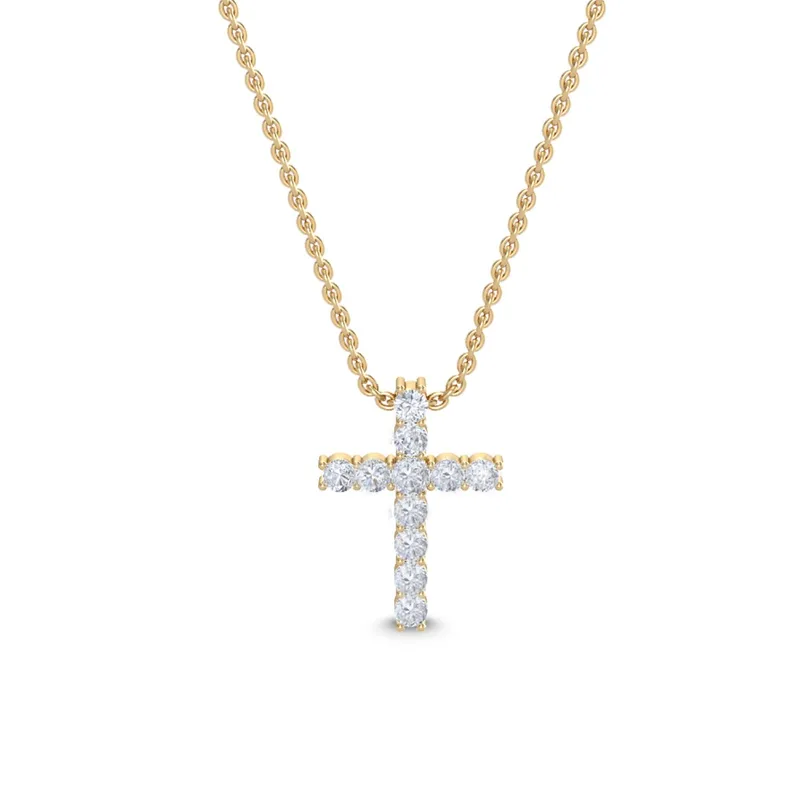 Devotion Round Lab-Grown Diamond Cross Pendant in yellow gold — view 1