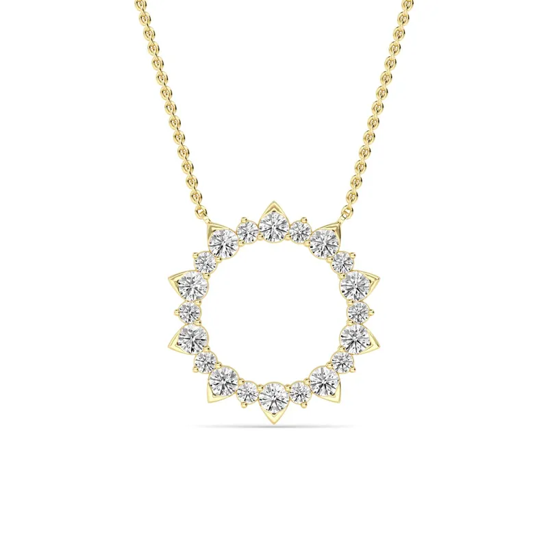 Aureole Round Lab-Grown Diamond Pendant in yellow gold — view 1