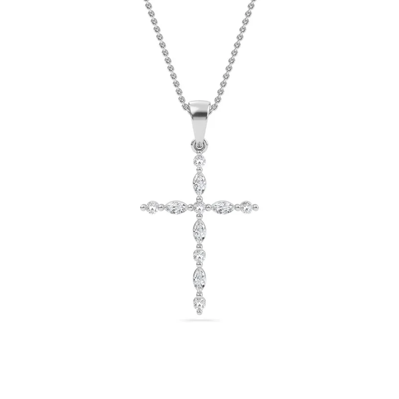 Benediction Mixed-Cut Lab-Grown Diamond Cross Pendant in white gold — view 1