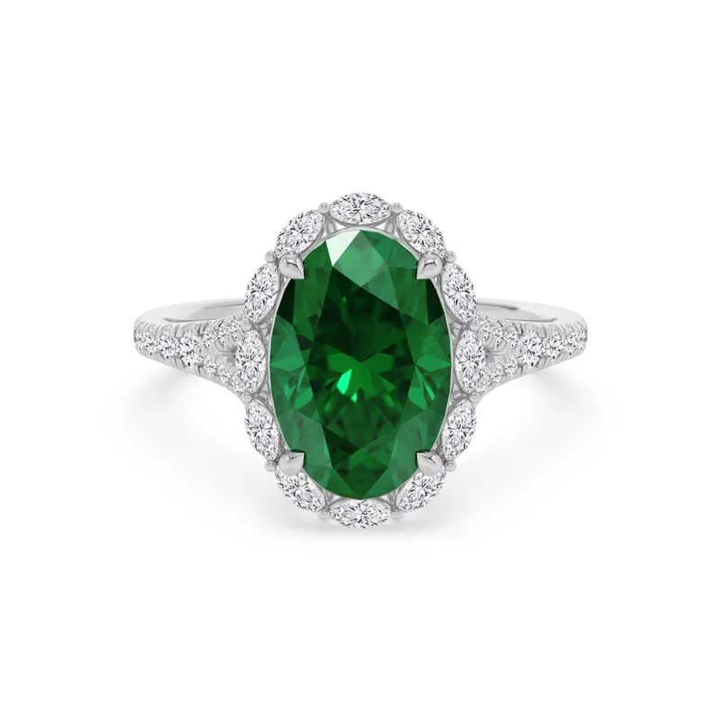 Verdelle Oval Green Lab-Grown Diamond Ring in white gold — view 1