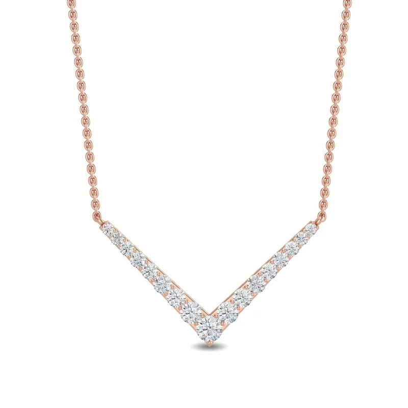 Chevron Round Lab-Grown Diamond Pendant in rose gold — view 1