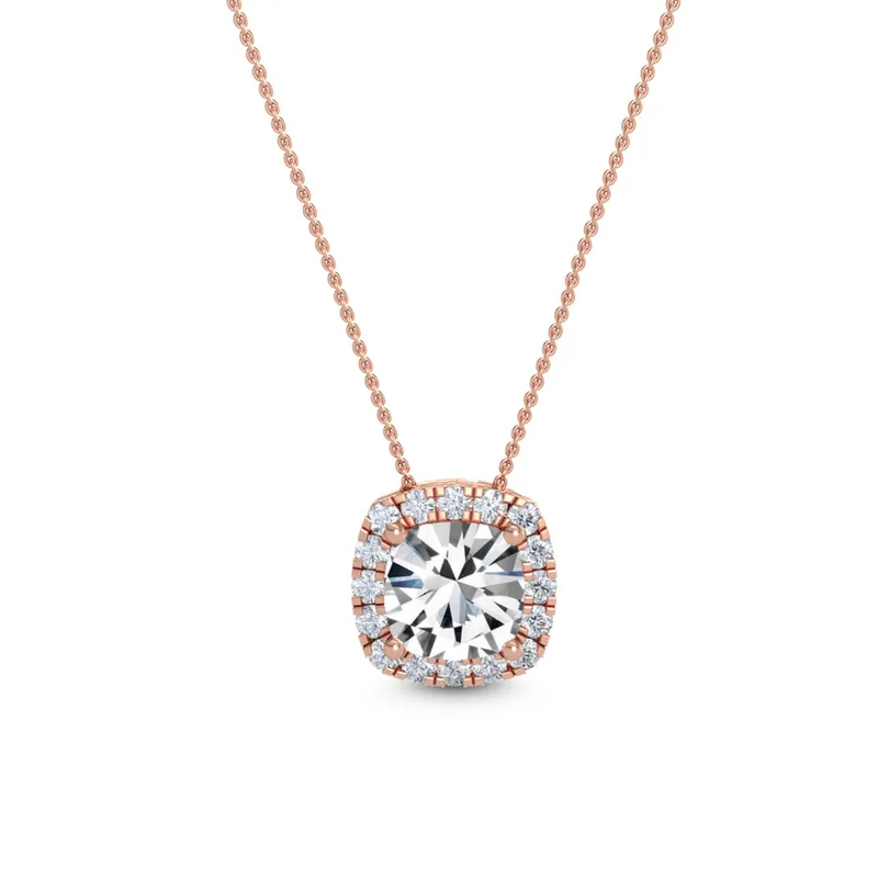 Solstice Cushion Lab-Grown Diamond Pendant in rose gold — view 1