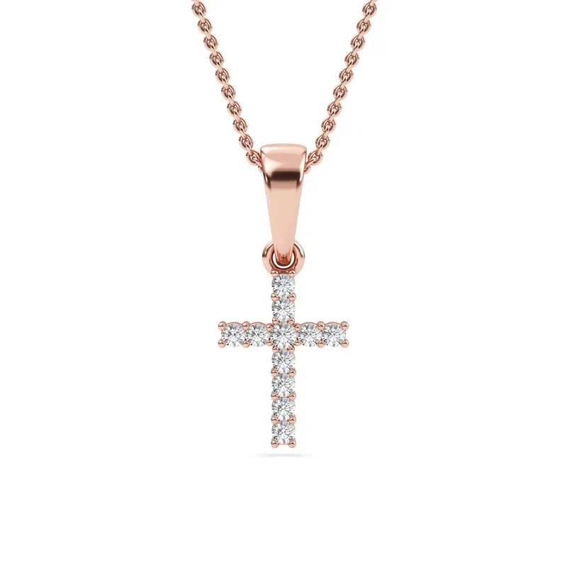 Hope Round Lab-Grown Diamond Cross Pendant in rose gold — view 1