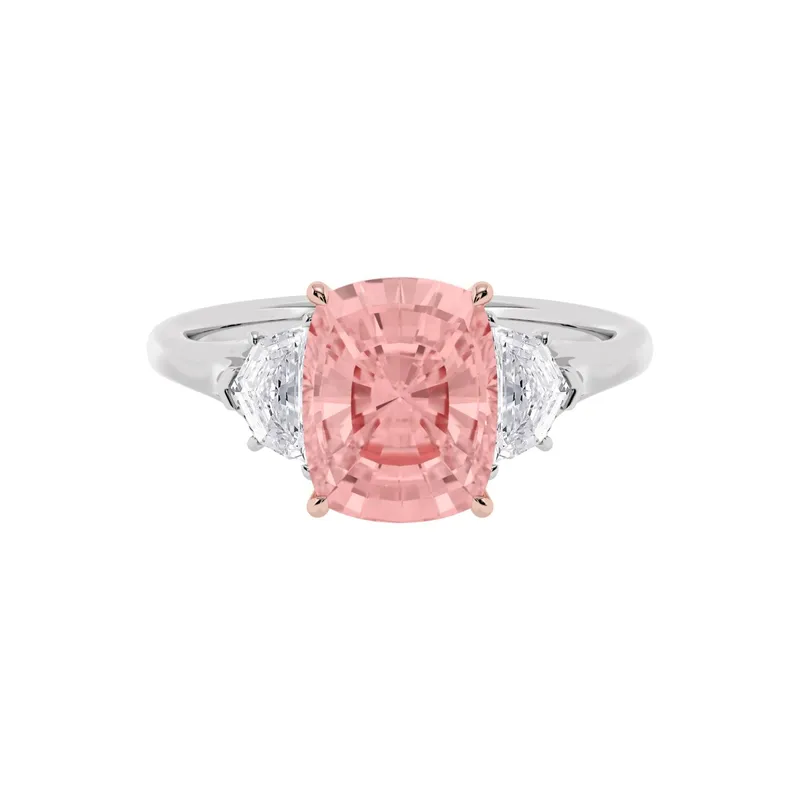Rosaline Long Cushion Pink Lab-Grown Diamond Ring in two tone gold — view 1