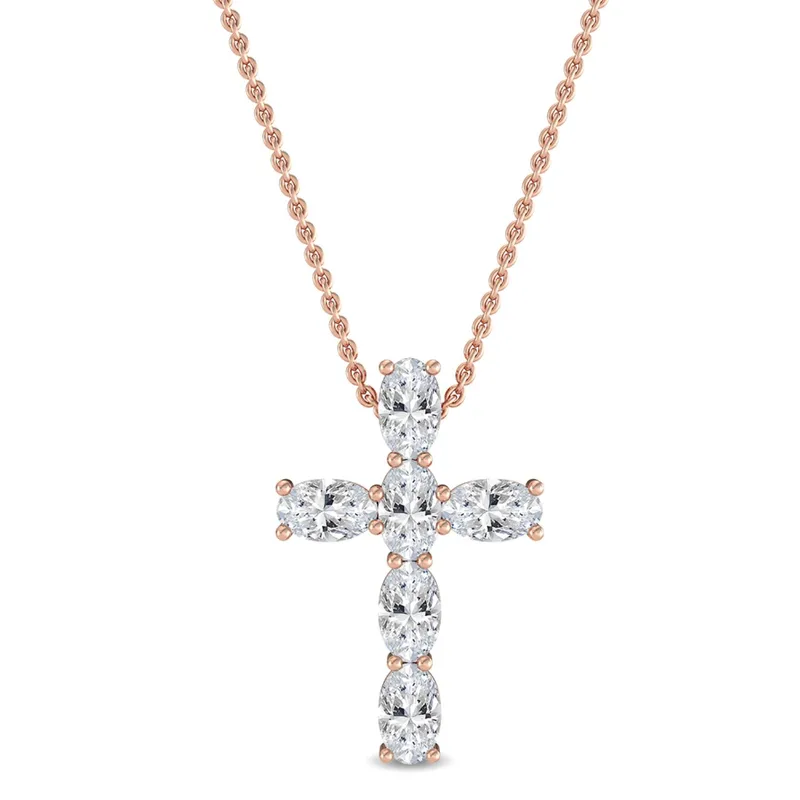 Trinity Oval Lab-Grown Diamond Cross Pendant in rose gold — view 1