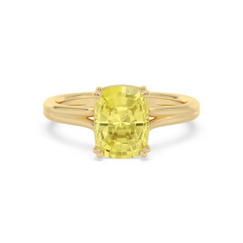 Aurea Long Cushion Yellow Lab-Grown Diamond Ring in yellow gold — view 1