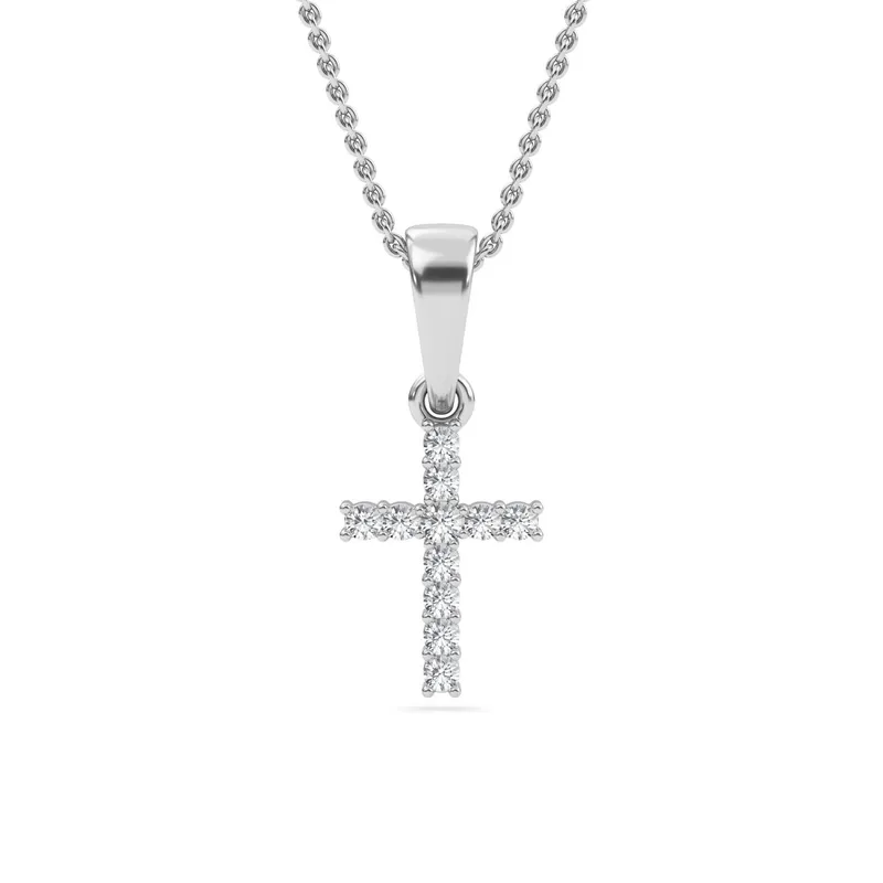 Hope Round Lab-Grown Diamond Cross Pendant in white gold — view 1