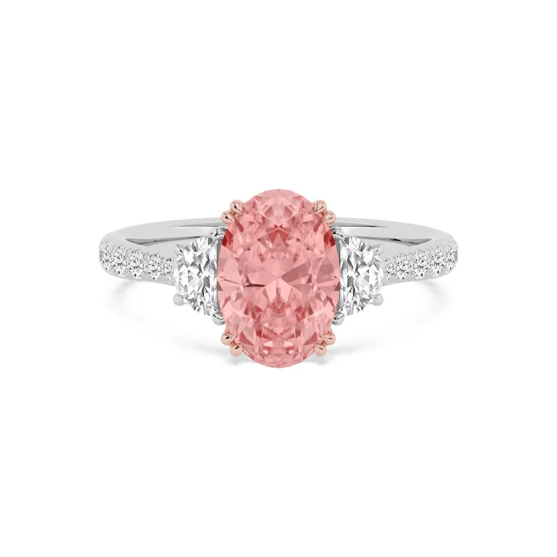 Rosette Oval Pink Lab-Grown Diamond Ring in two tone gold — view 1